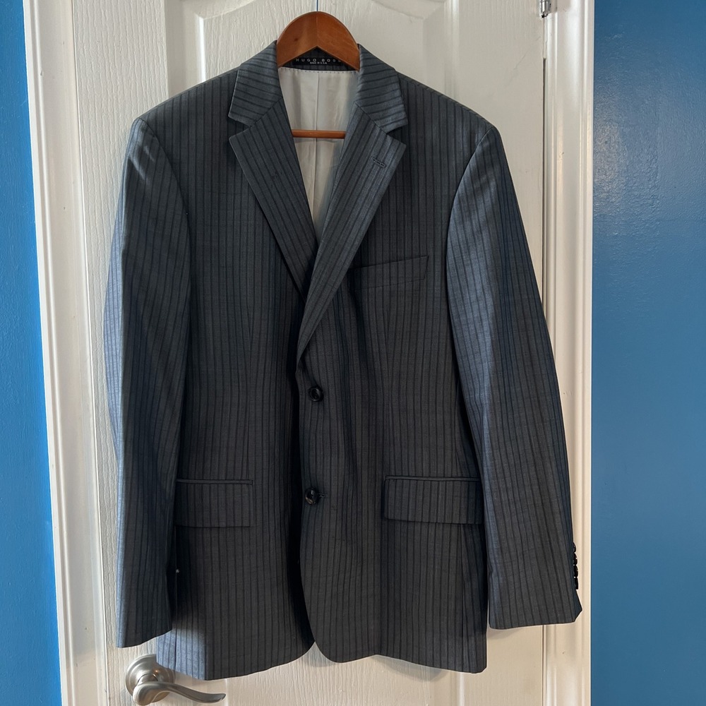 Hugo Boss Pasolini Movie Gray Pinstripe Blazer Jacket Mens 40S Made in USA